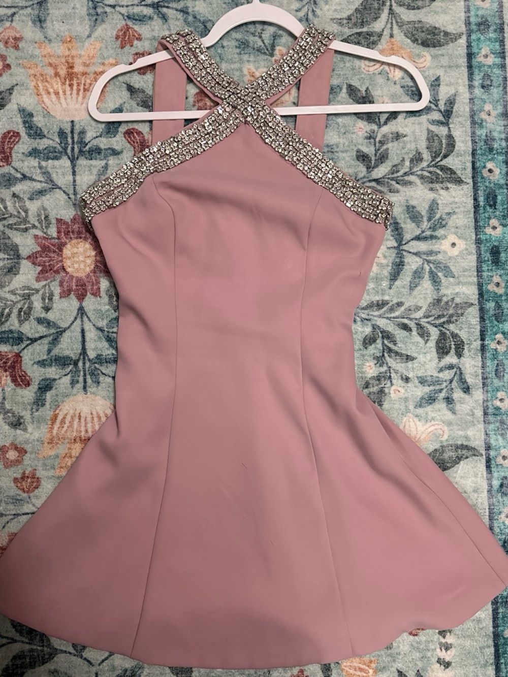 Fashion Nova Rose Mauve Crystal Halter Mini Dress